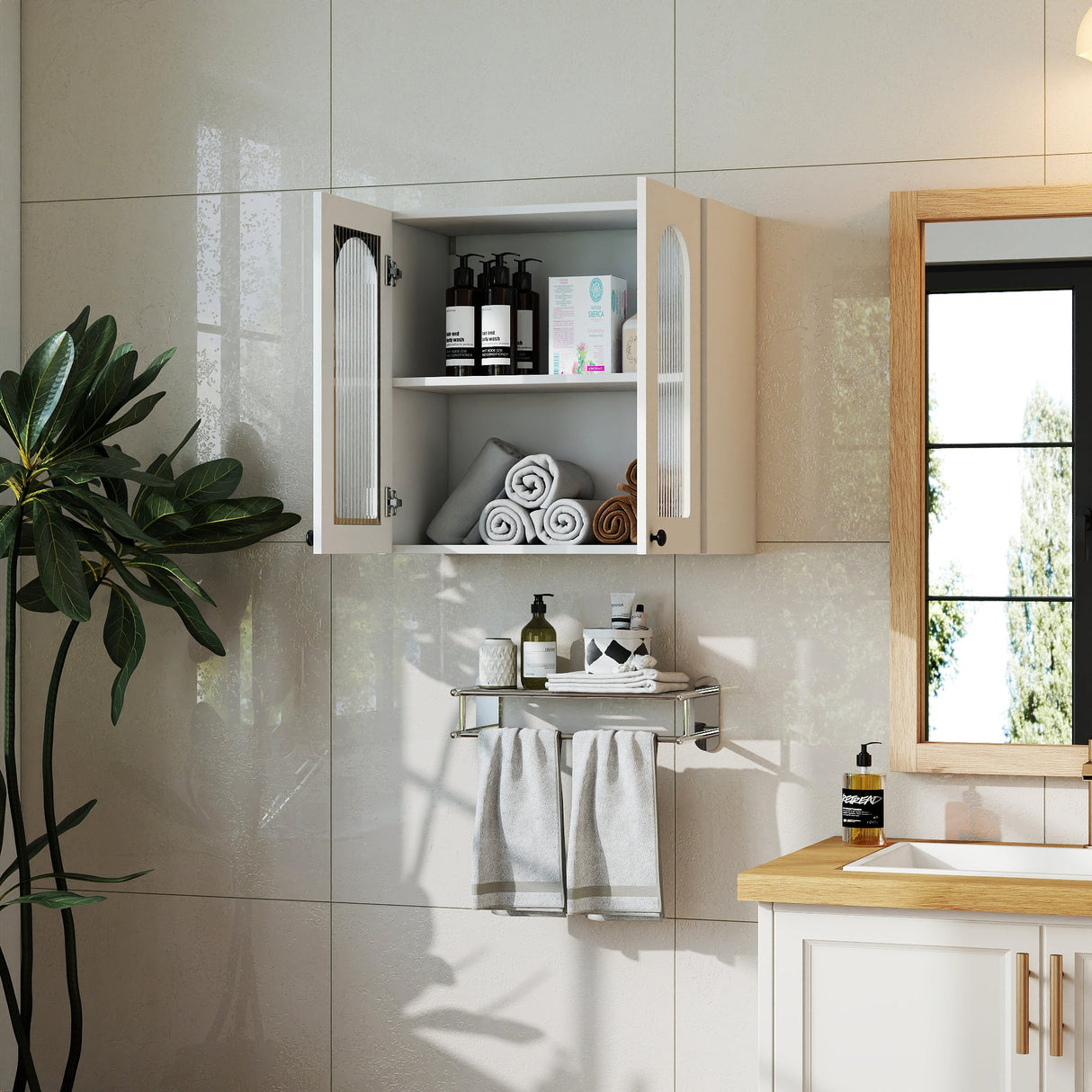 Wall Cabinet with Arched Glass Door and Adjustable Shelves