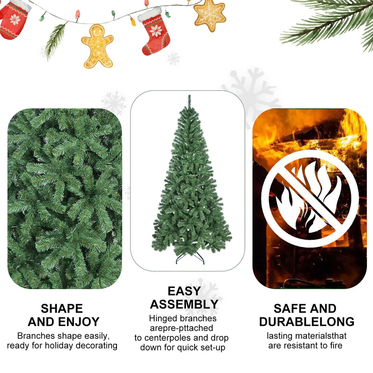 8FT Artificial Christmas Tree with Hinged Structure - Green