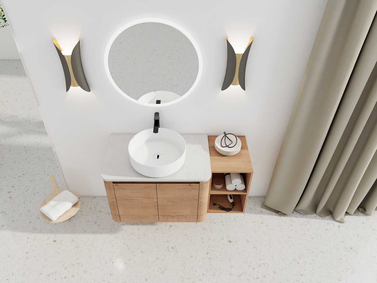 42" Wall-Mounted Bathroom Vanity With Ceramic Art Sink