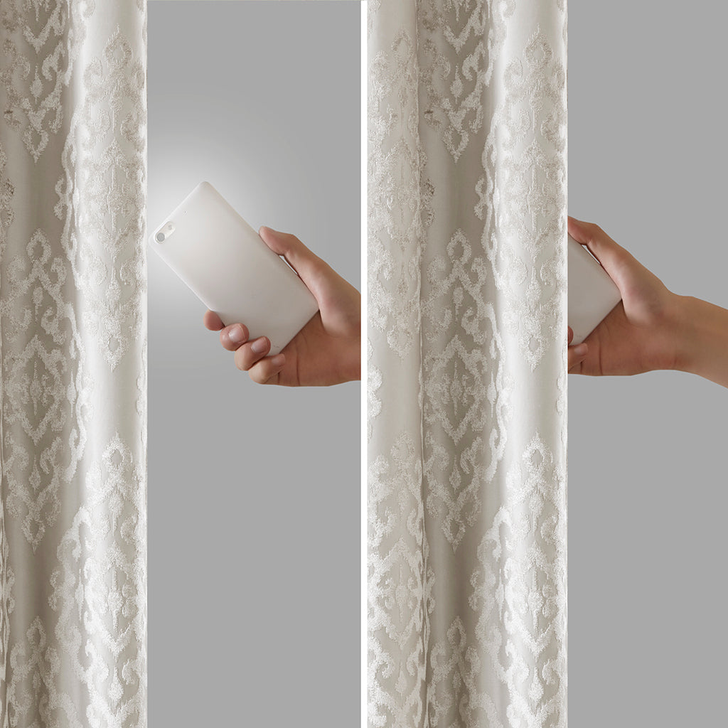 Knitted Jacquard Damask Total Blackout Grommet Top Curtain Panel(Only 1 Pc Panel)