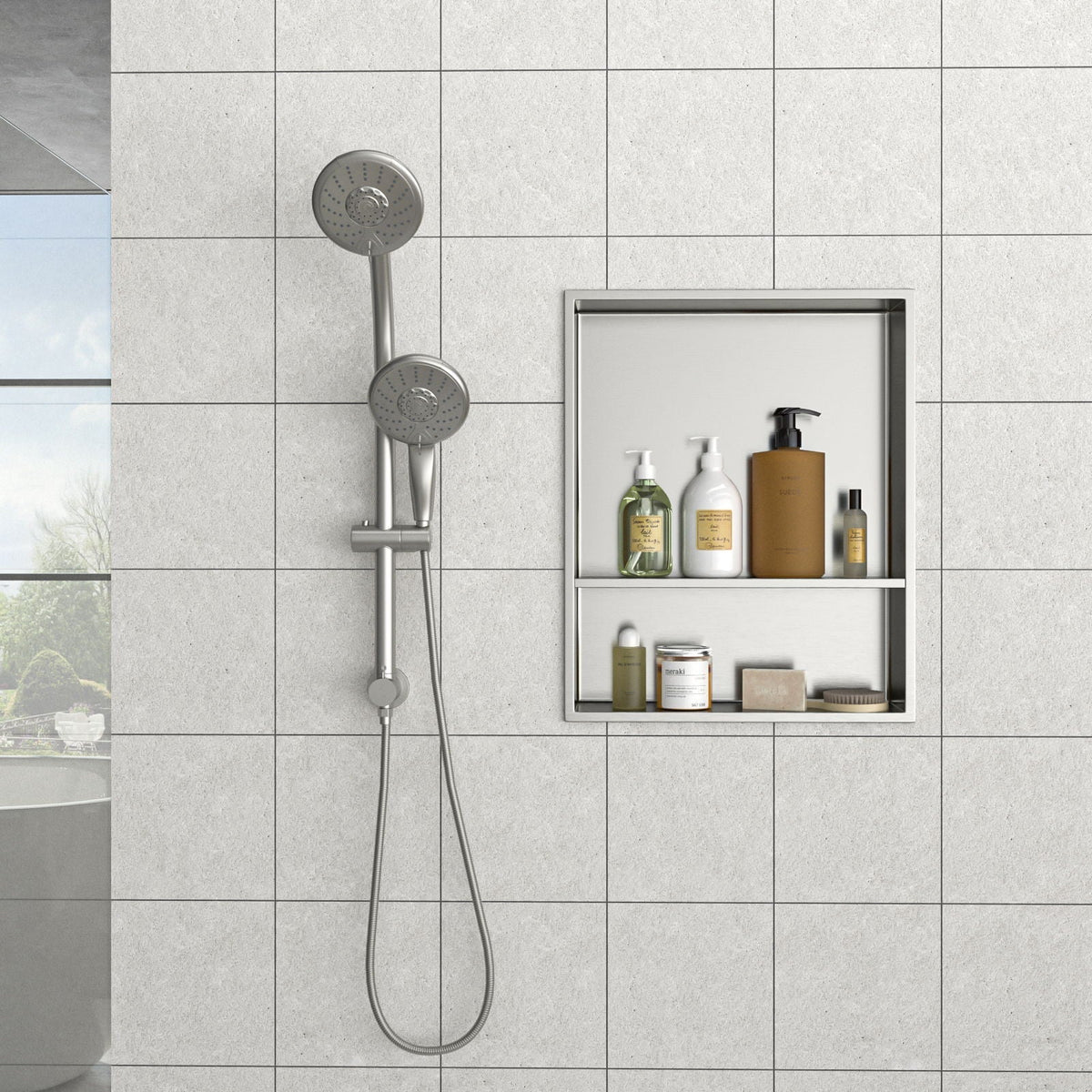 Modern Stainless Steel Shower Niche Double Shelf For Bathroom