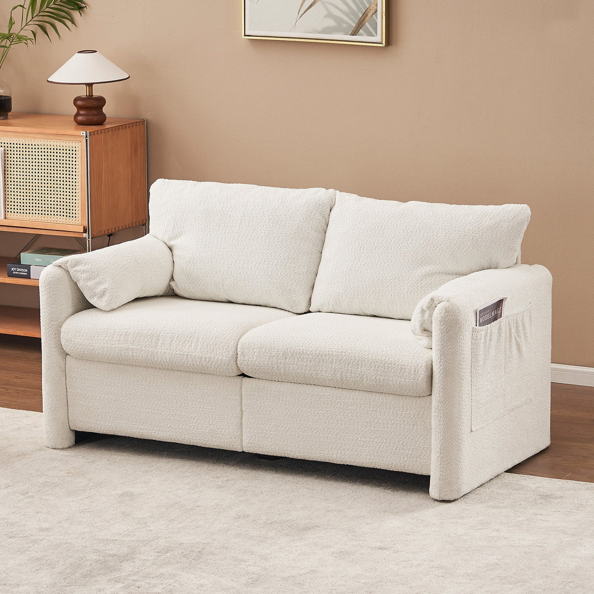 Modern Loveseat Sofa 2-Seater - Plush Chenille Fabric Ivory White