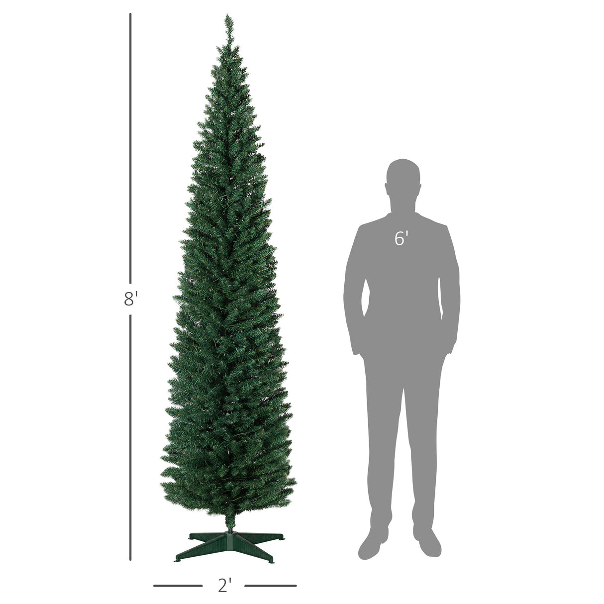 HOMCOM 8' Tall Pre-Lit Slim Noble Fir Artificial Christmas Tree