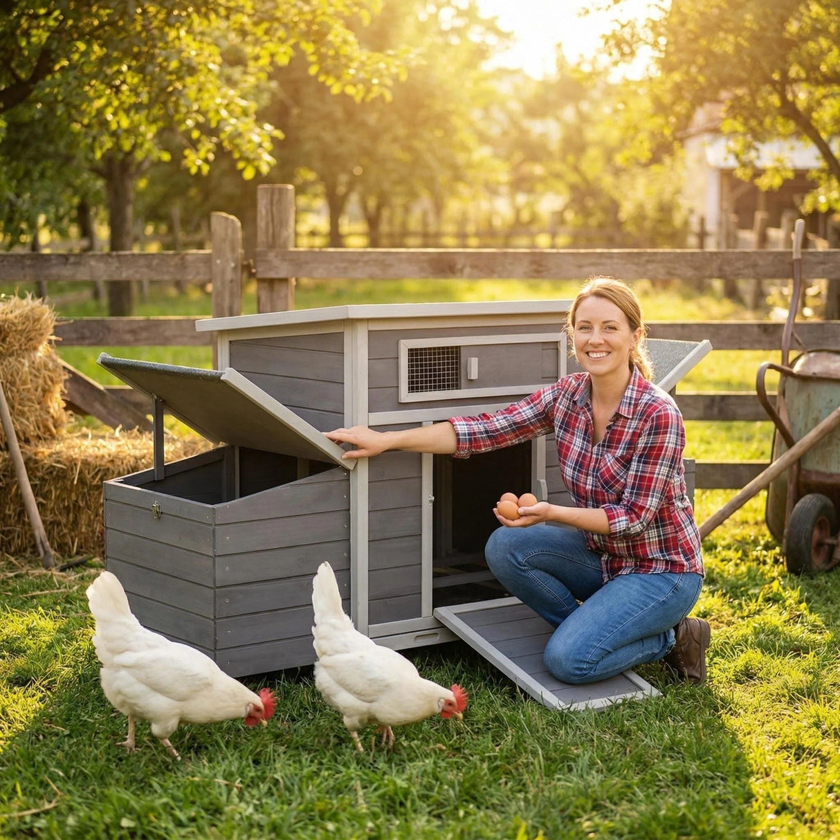 Large Chicken Coop Outdoor Hen House with Dual Nesting Boxes