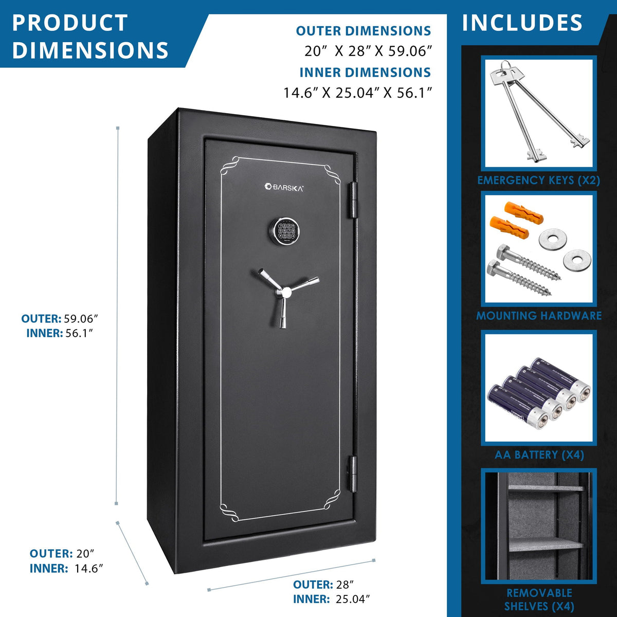 Tall Fireproof Protection Safe Vault with Solid Steel Construction - Black