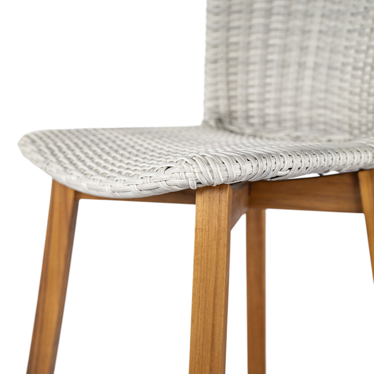Lymington Outdoor Bar Stool Set of 2, Teak Finished Wood with Light Grey Wicker