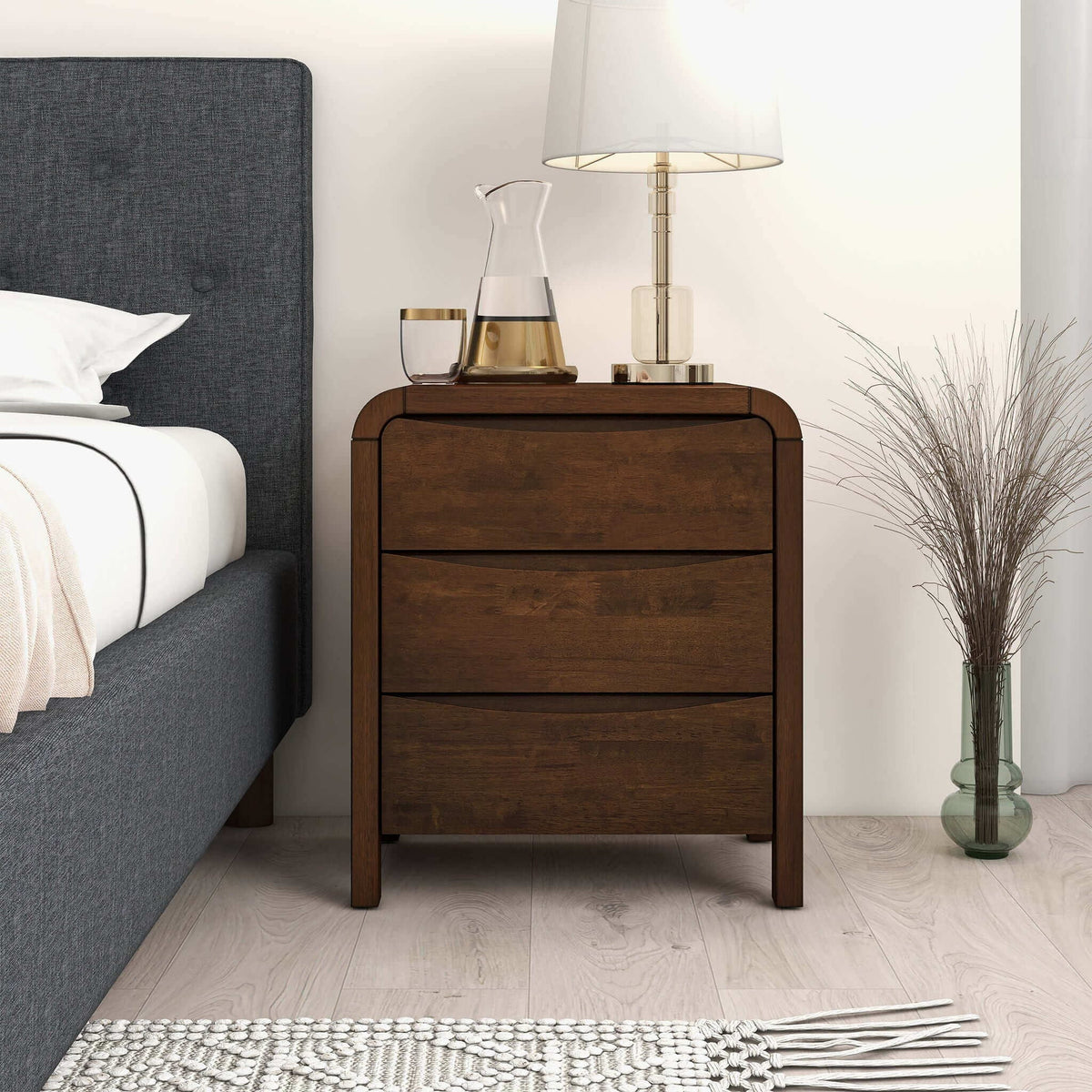 Lionel - Nightstand 3 Drawer Bed Side Table - Brown