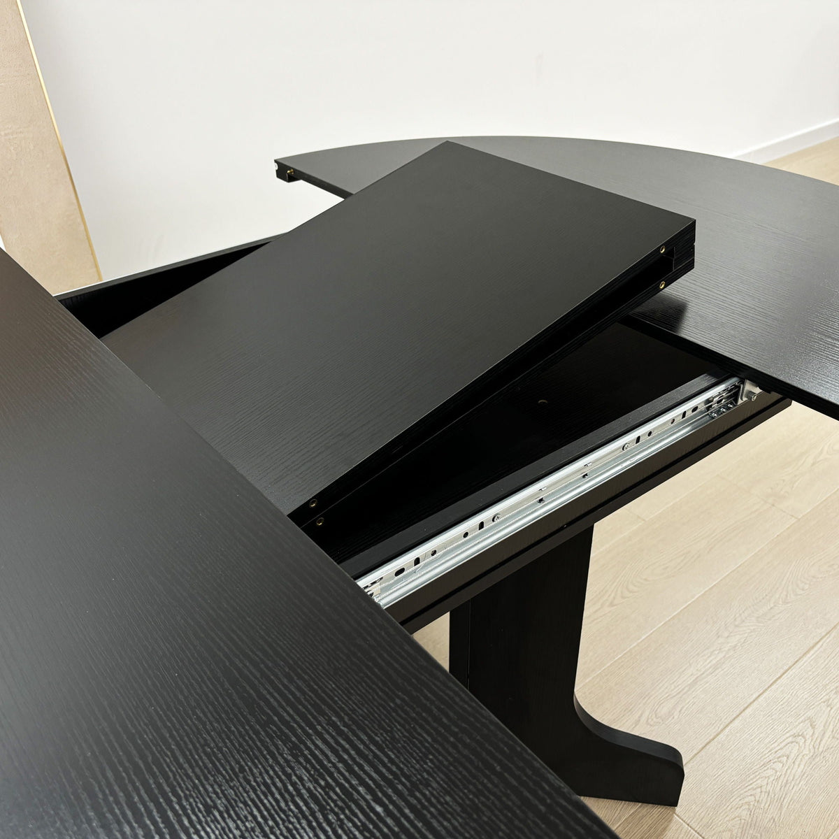 Dining Table For Farmhouse Kitchen Expandable Oval Table Top With Removable Leaf Trestle X Shaped Base - Black