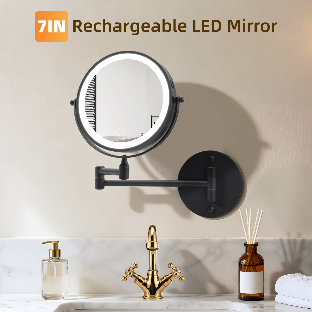 Rechargeable Wall Mounted Makeup Mirror 8'' Magnifying Mirror