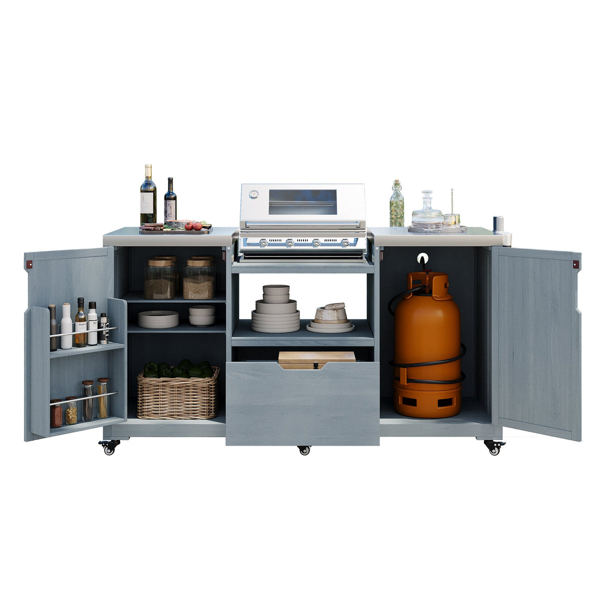 K&K 66.5" Outdoor Kitchen Island for Big Green Egg Grills