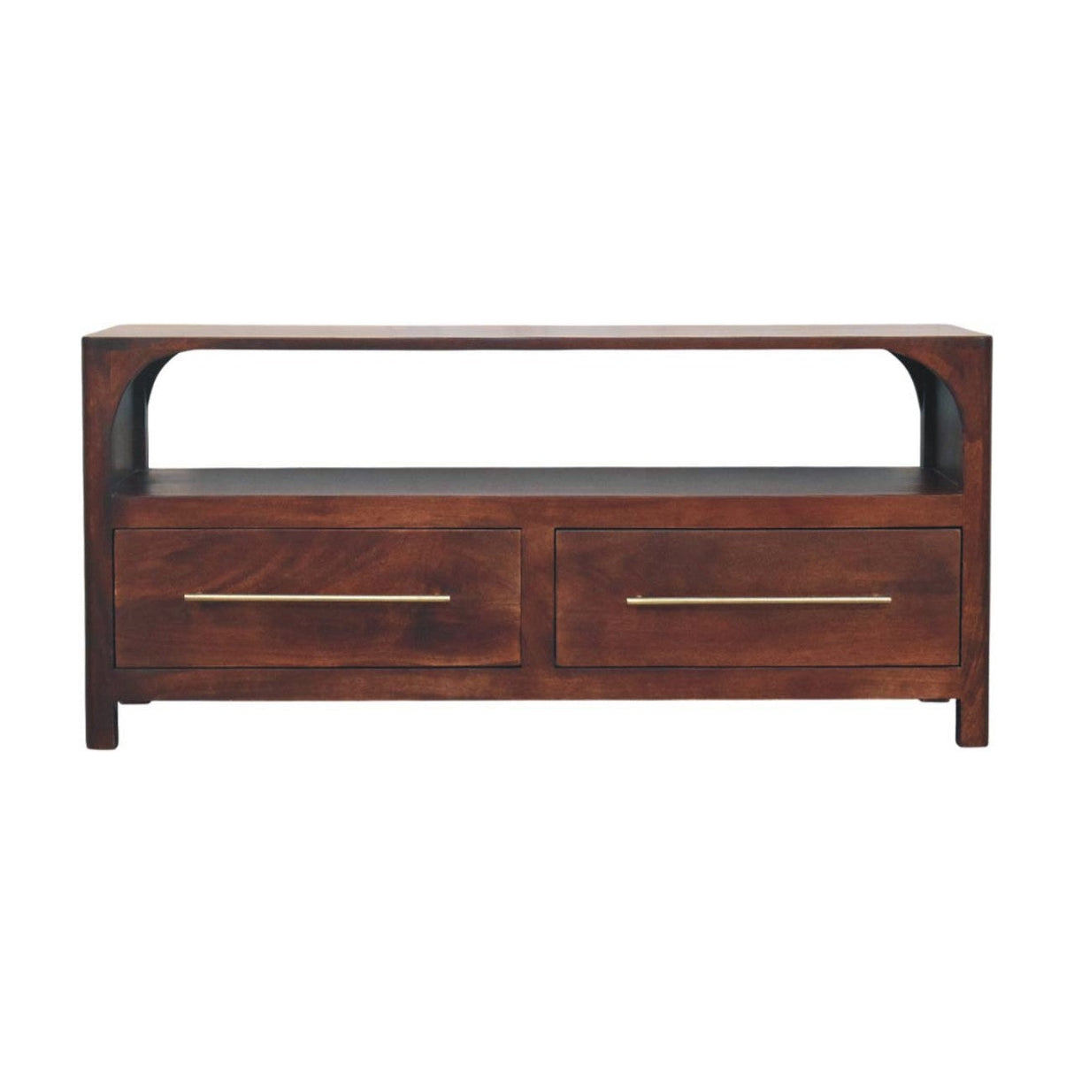 Solid Wood Arched Edge 2 Drawer Media Unit