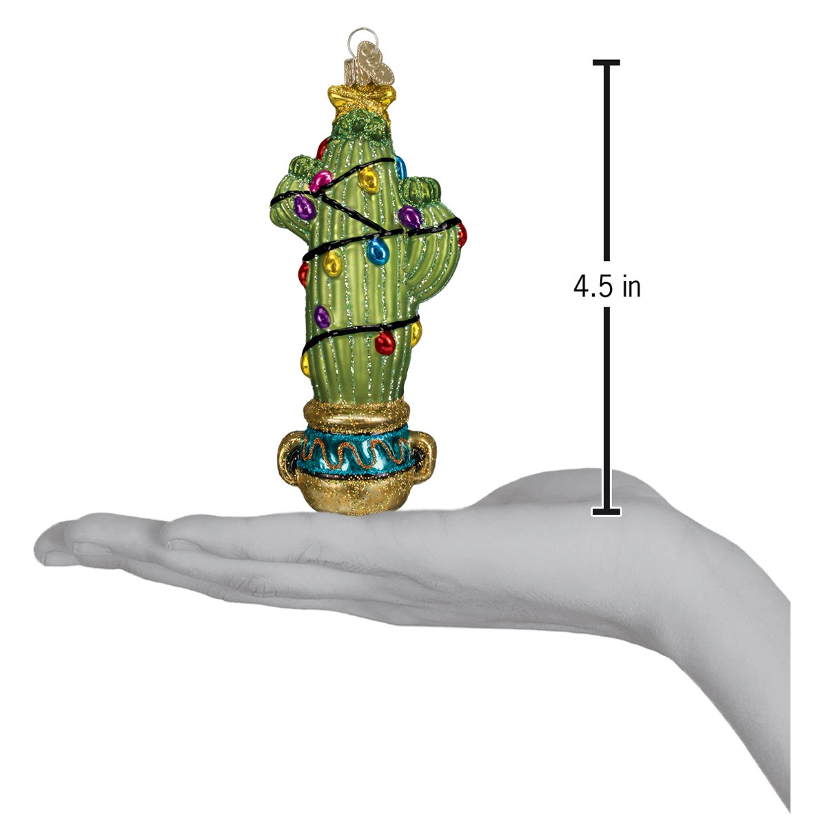 Christmas Cactus Ornament Glass Hand-Blown 4.5x2x1 Inches