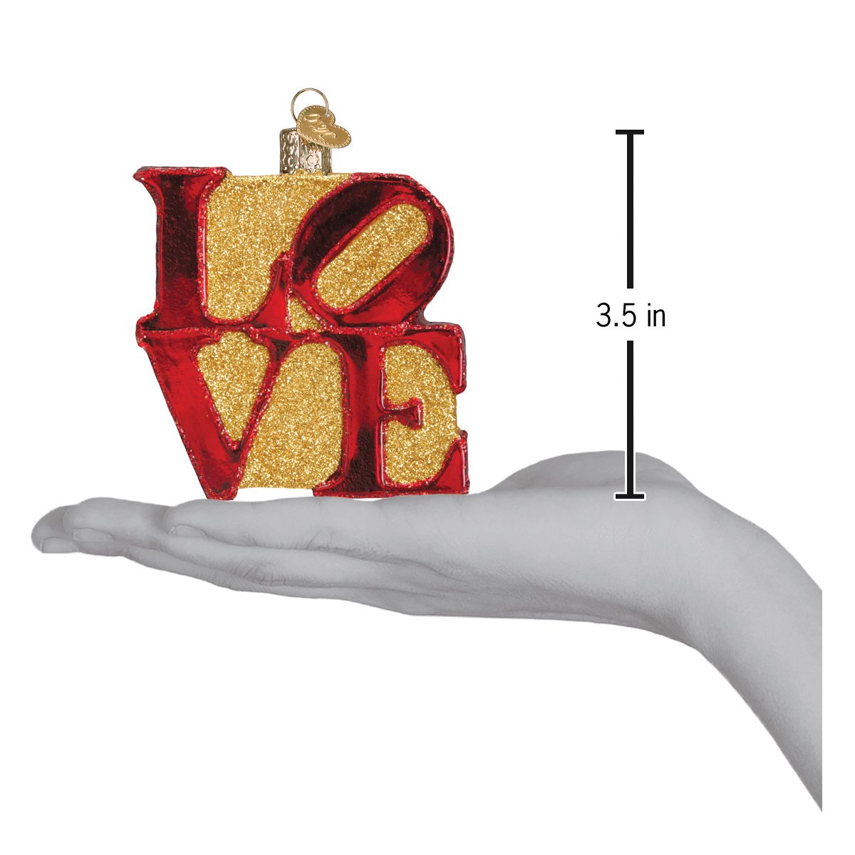 Love Ornament Mouth-Blown Glass 3.5 x 3 x 0.75