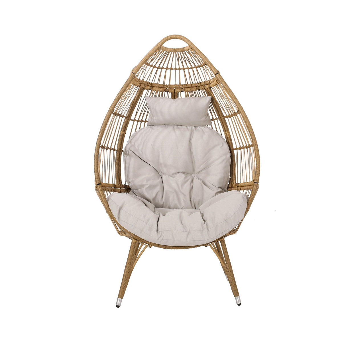 Basket Chair with Teardrop Shape and Water Resistant Cushion - Natural