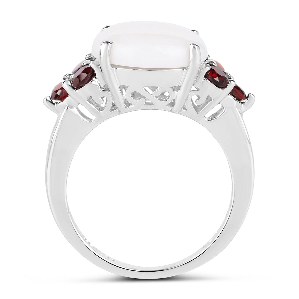3.58 Carat Genuine Opal & Garnet .925 Sterling Silver Ring