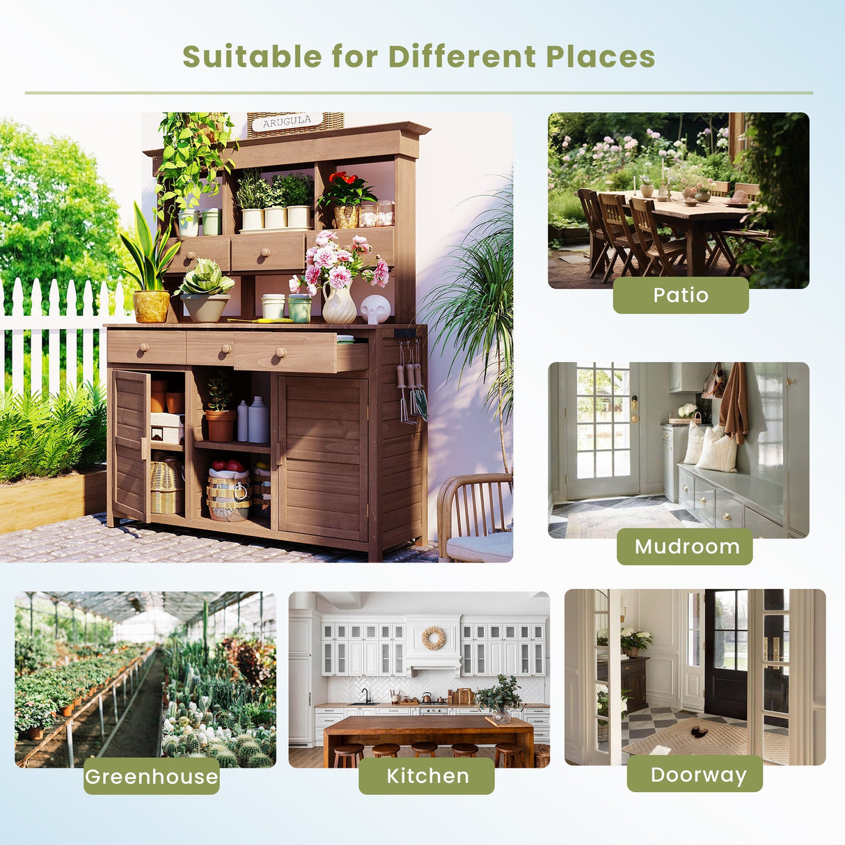 Topmax 65.7'' H Tall Garden Potting Bench Table with Hutch