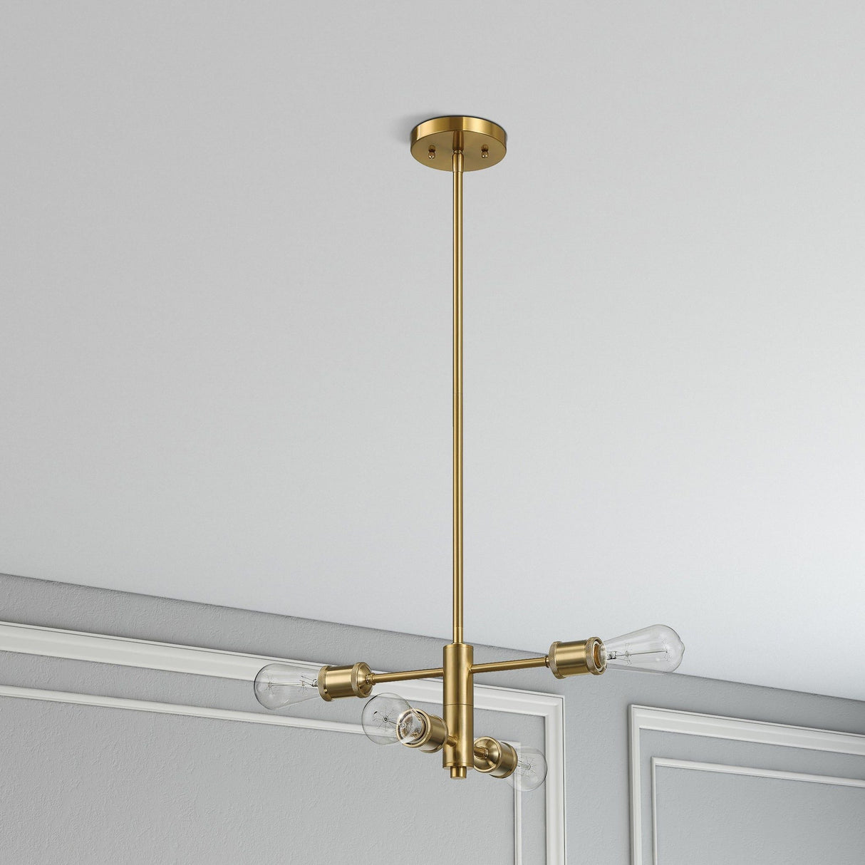 Trellis - 4 Lights Modern Gold Chandelier Vintage Pendant Fixture For Living Room - Clear / Gold