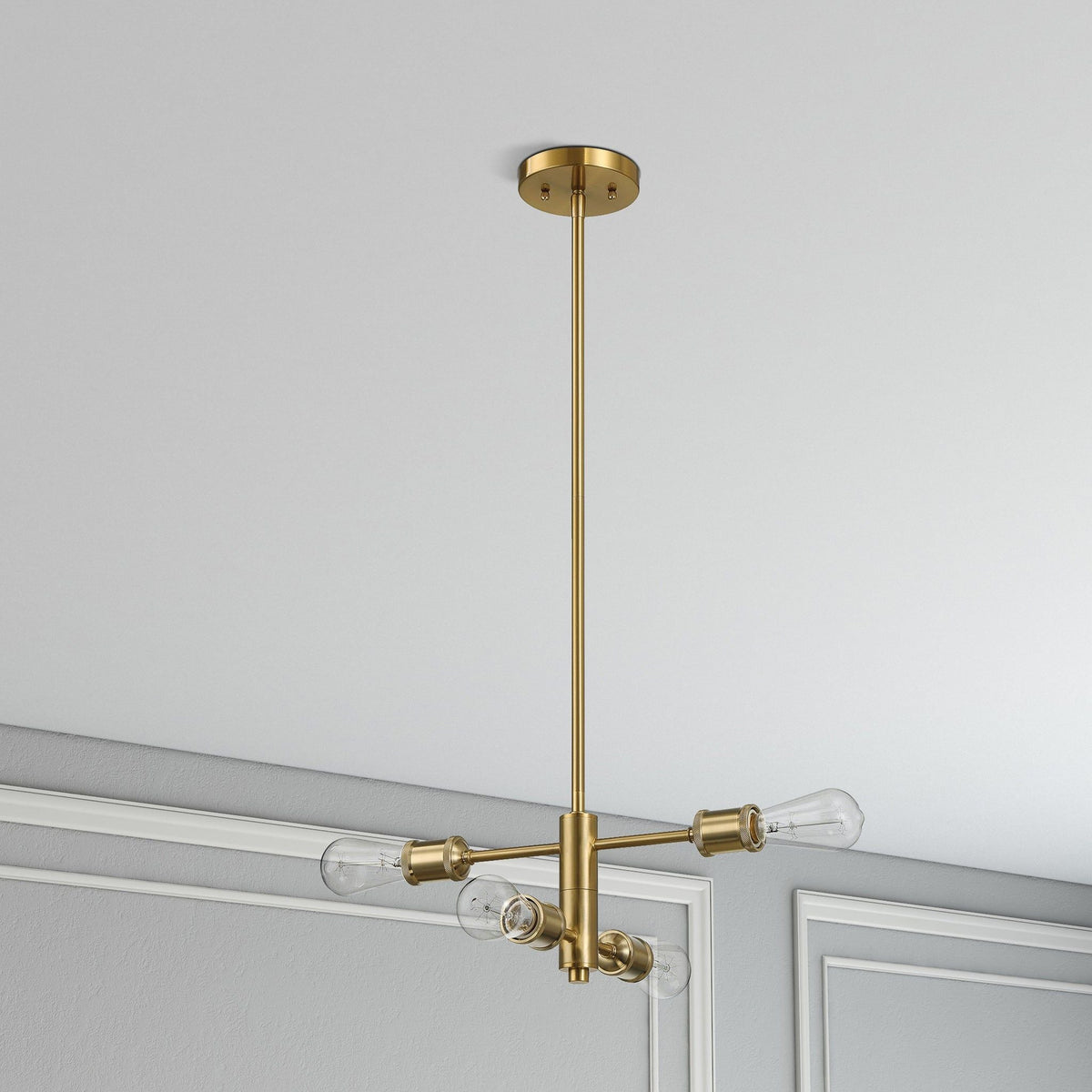 Trellis - 4 Lights Modern Gold Chandelier Vintage Pendant Fixture For Living Room - Clear / Gold