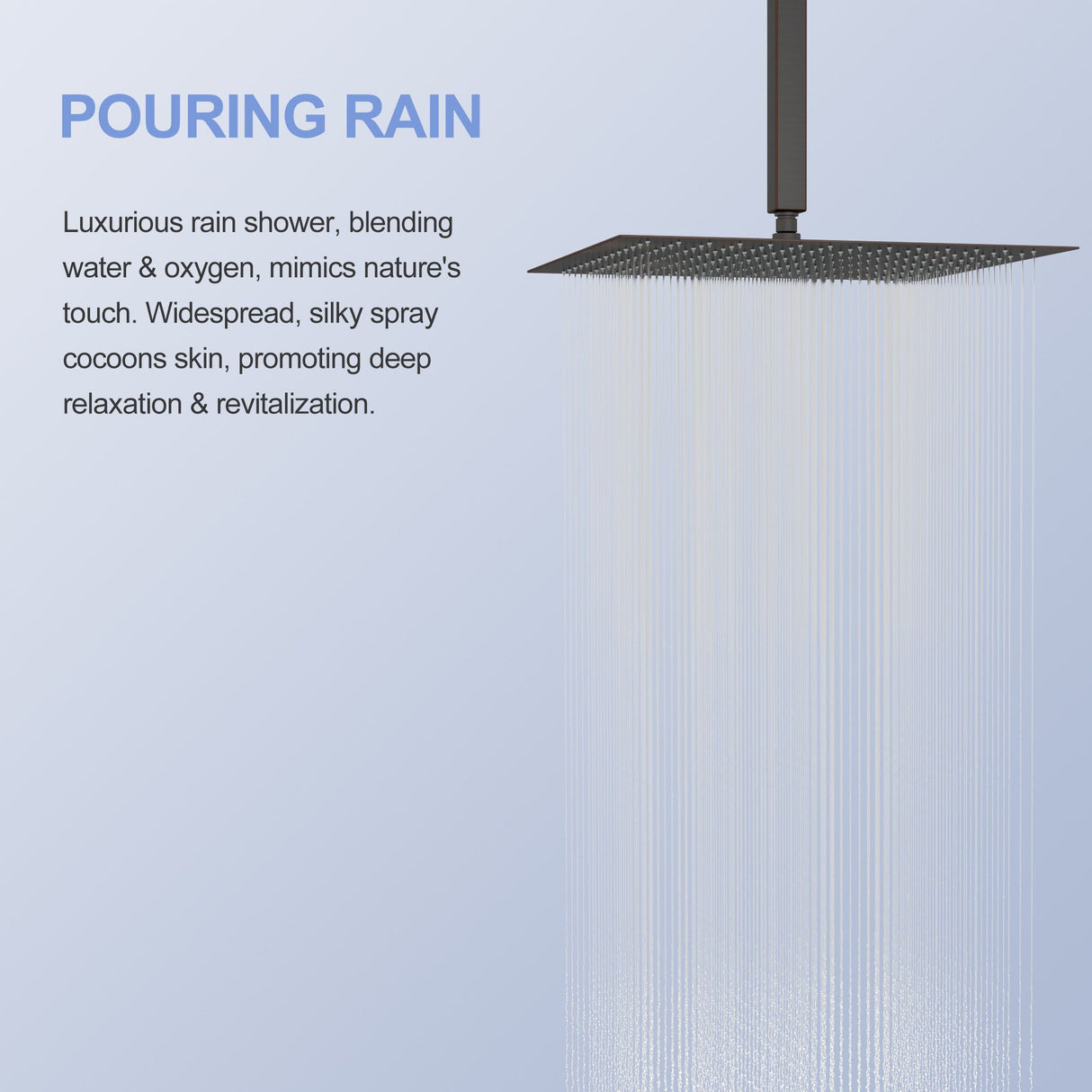 16" Square Rainfall Shower Head Fixed Wall Mount With Full Body Coverage & Self Cleaning Silicone Nozzles