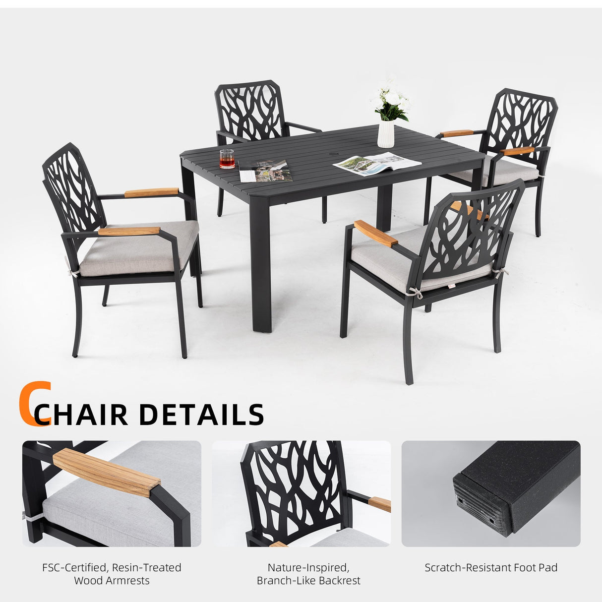 5PC Outdoor Patio Aluminum Dining Set with Cushions - Bourbon Brown