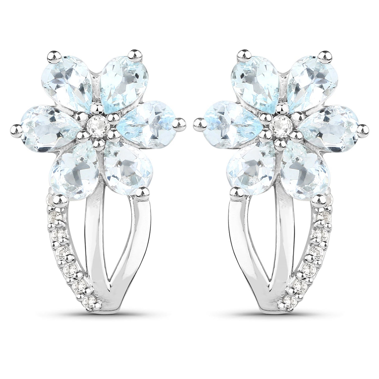 1.54 Carat Genuine Aquamarine and White Topaz .925 Sterling Silver Earrings