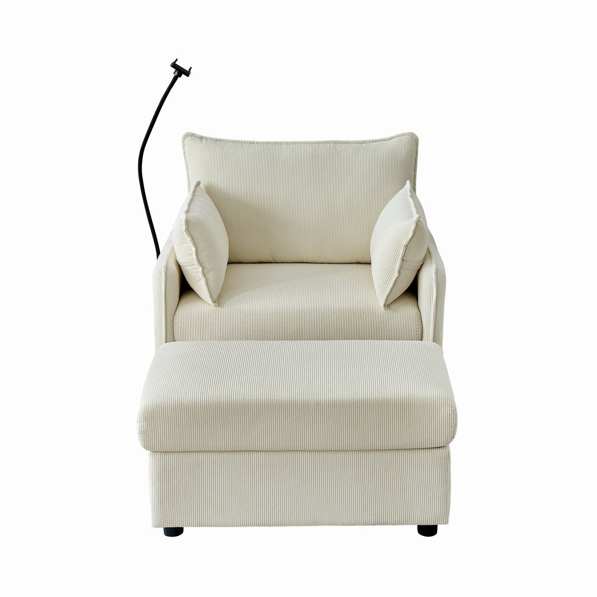 Oversized Chaise Lounge Chair with Ottoman and Storage in Beige