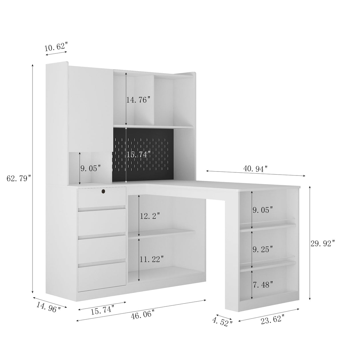 L Shaped Desk with Charger and Drawers