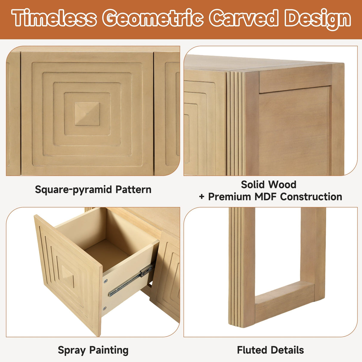 Geometric Carved Console Table with Soft-Close Drawers