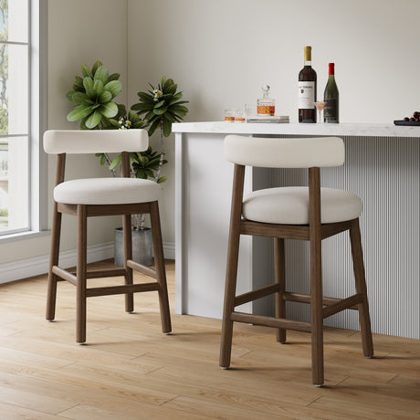 26.77'-Seat-Height,-Walnut-Rubber-Wood-&-Fabric-Counter-Stool--Set-of-2-Counter-Stools
