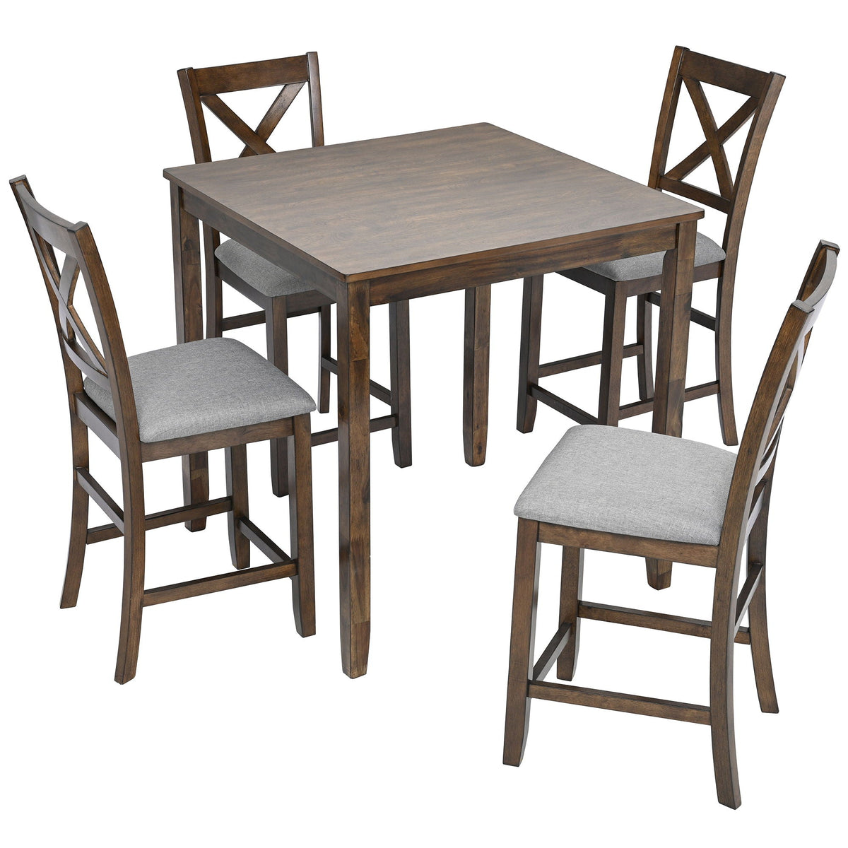 5 Piece Dining Table Set, Wooden Dining Square Table Set For 4
