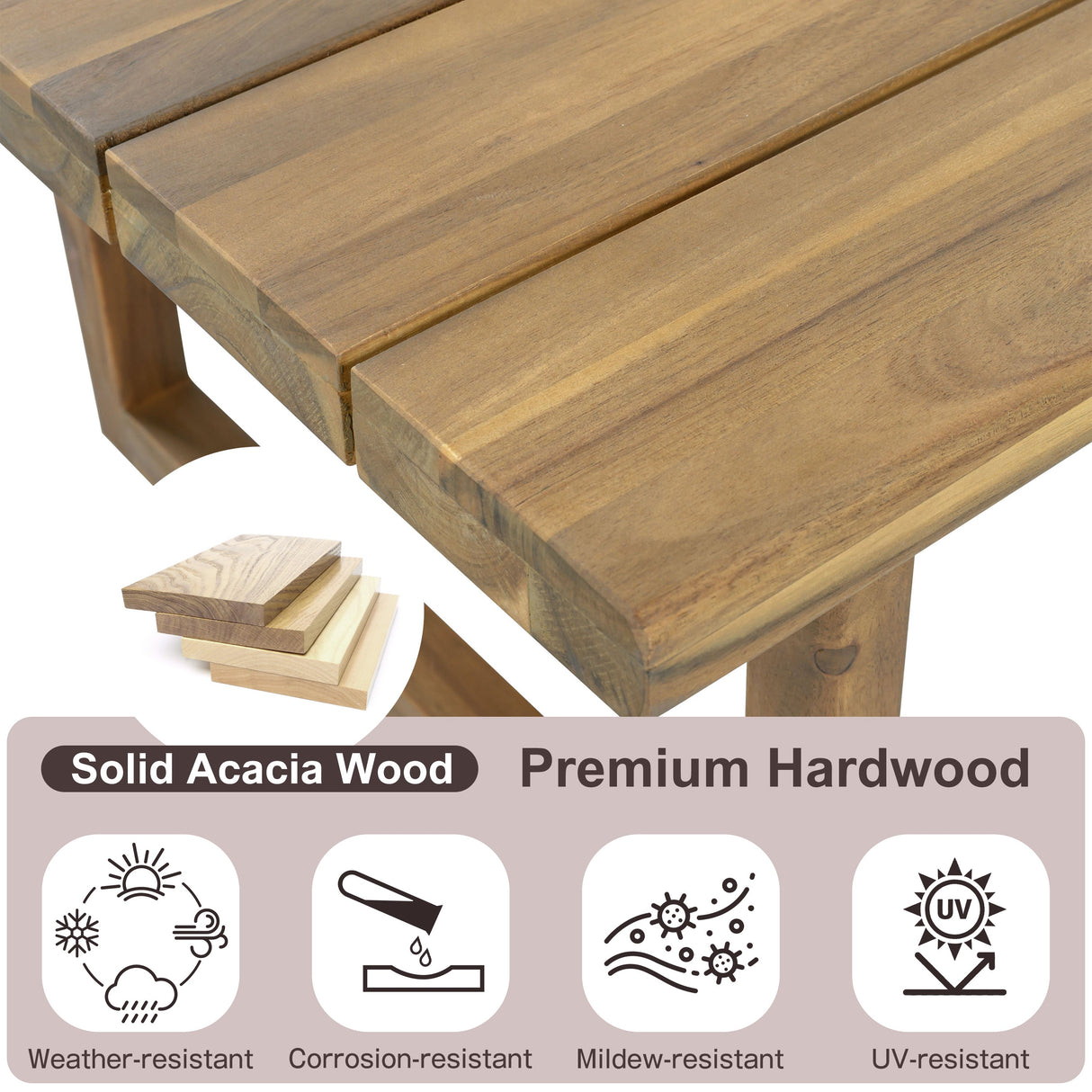 Outdoor Acacia Wood 5-Seater Sectional Sofa Set