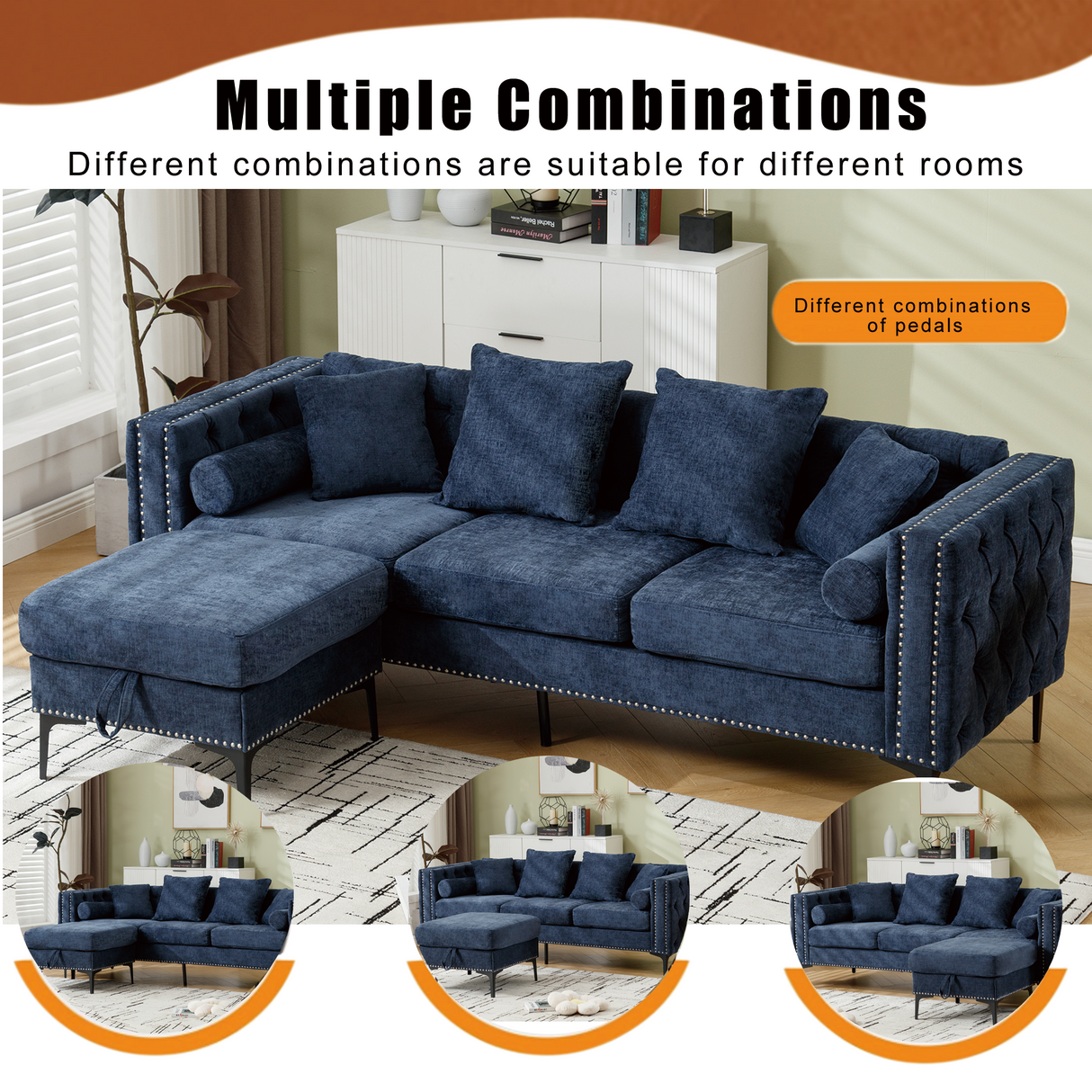Modern Lounge Chenille Sectional Sofa