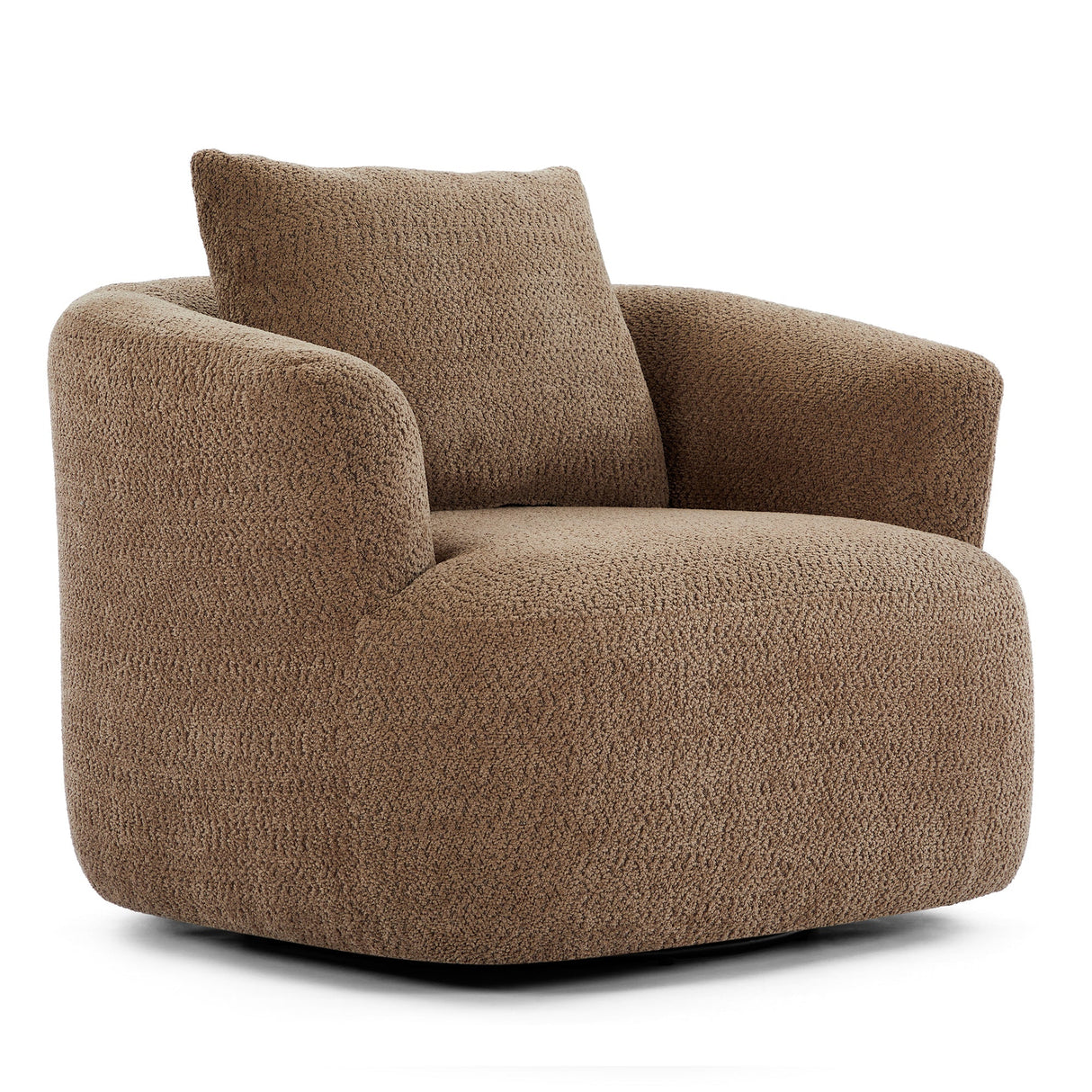 Chenille Upholstered 360° Swivel Chair with Throw Pillow, Dark Brown