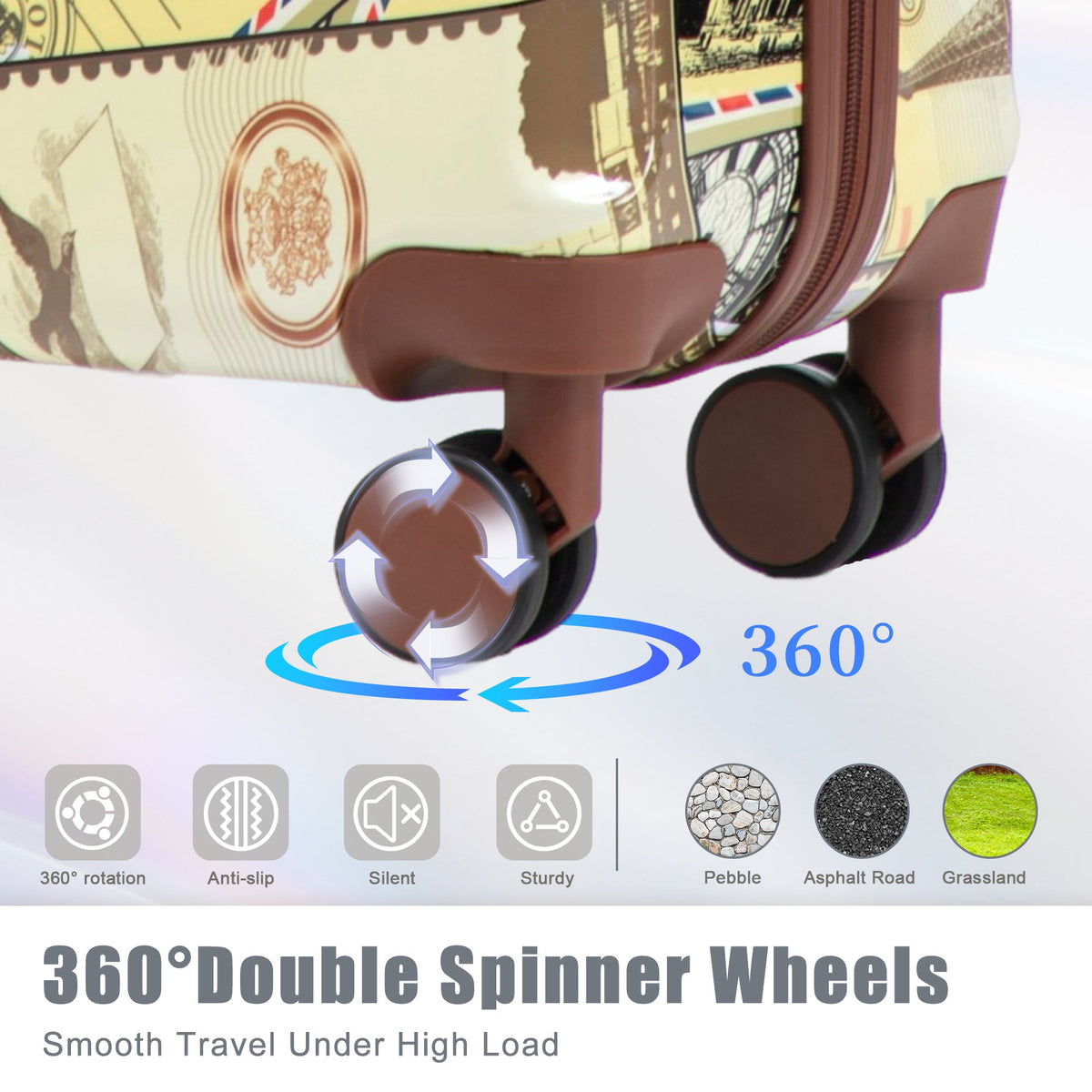 3-Piece Spinner Wheel Luggage Set with Waterproof Polycarbonate Shell - Black Vintage