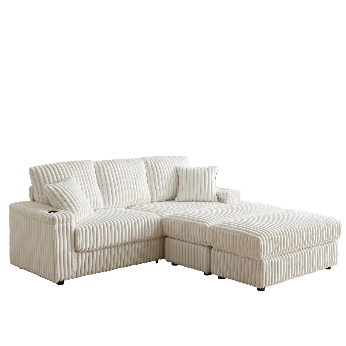 84-Inch Corduroy 3-Seater Sofa with Pillows and Ottomans