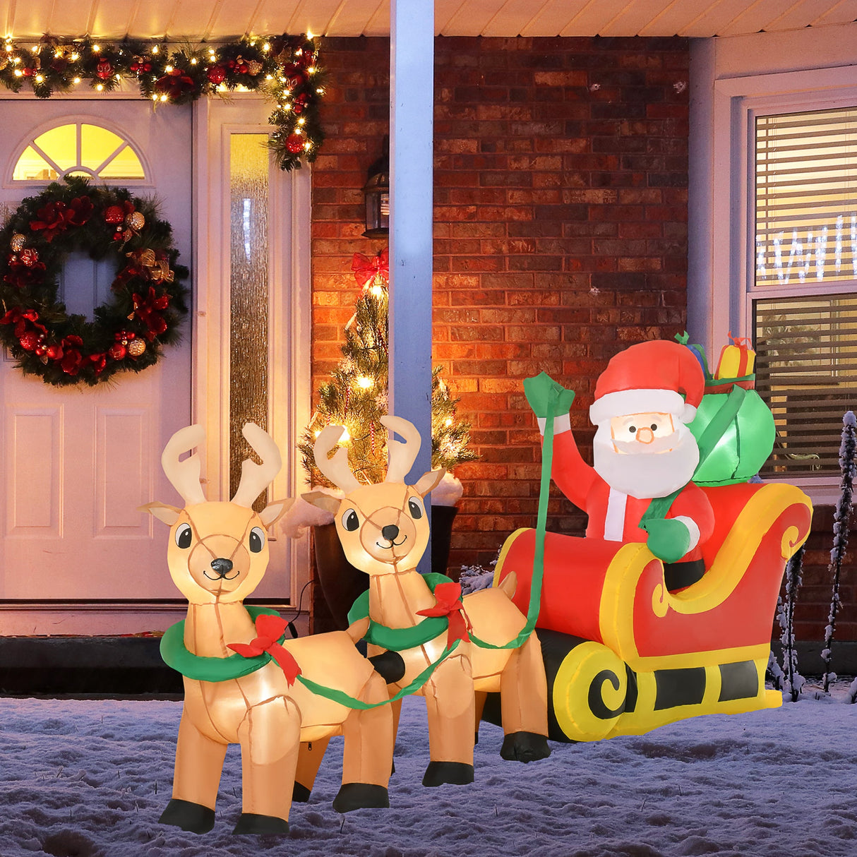HOMCOM 8ft Long Christmas Inflatable Santa Claus with Sleigh and Reindeer