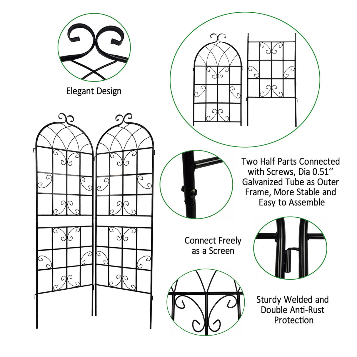 Metal Garden Rustproof Trellis For Climbing Plants Outdoor Flower Support
