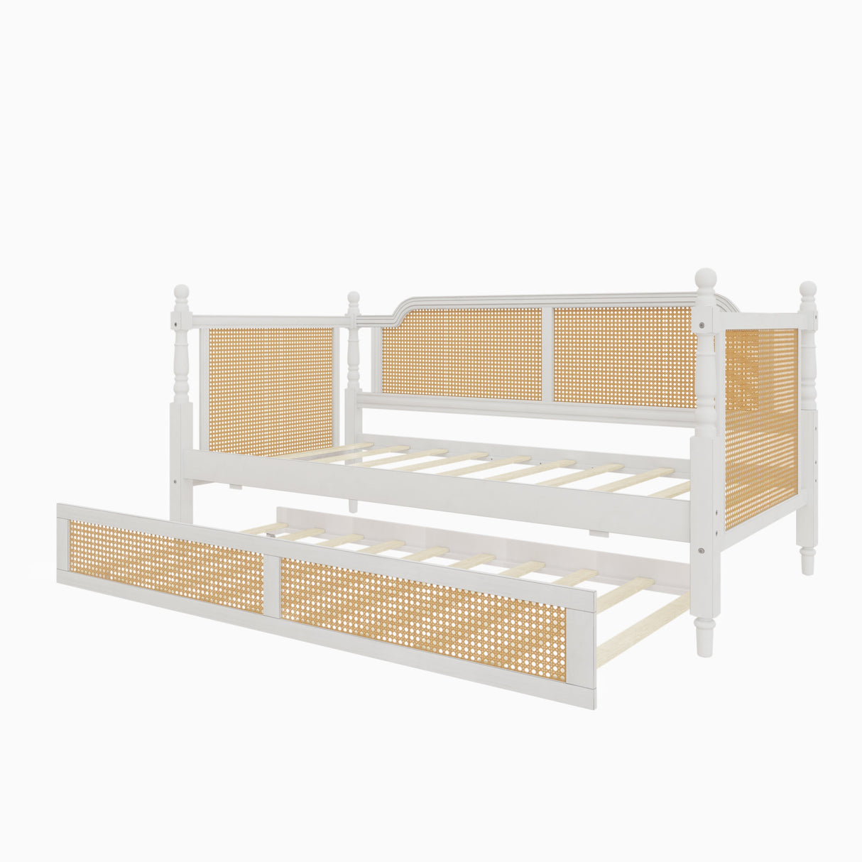 Traditional Style Rattan Twin Size Daybed with Twin Trundle