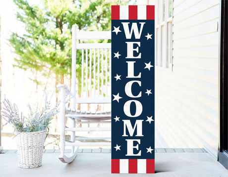 36in Americana "Welcome" Wooden Porch Sign - Vibrant & Patriotic Front Door Decor for Independence Day Festivities - Perfect Outdoor Display - Tuesday Morning - Front Porch Decor