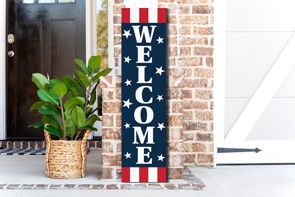 36in Americana "Welcome" Wooden Porch Sign - Vibrant & Patriotic Front Door Decor for Independence Day Festivities - Perfect Outdoor Display - Tuesday Morning - Front Porch Decor
