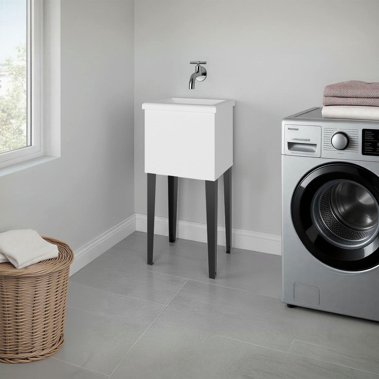 Katy Compact Utility Sink with Metal Legs for Laundry Room
