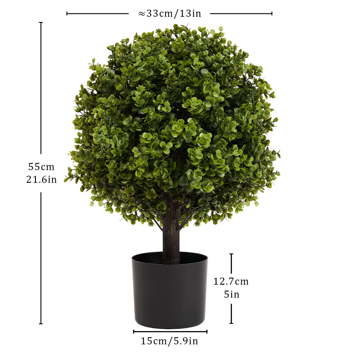 22in Boxwood Ball Shaped Artificial Topiary Shrubs Tree in Pot for Home and Garden Decoration - 2pcs Set