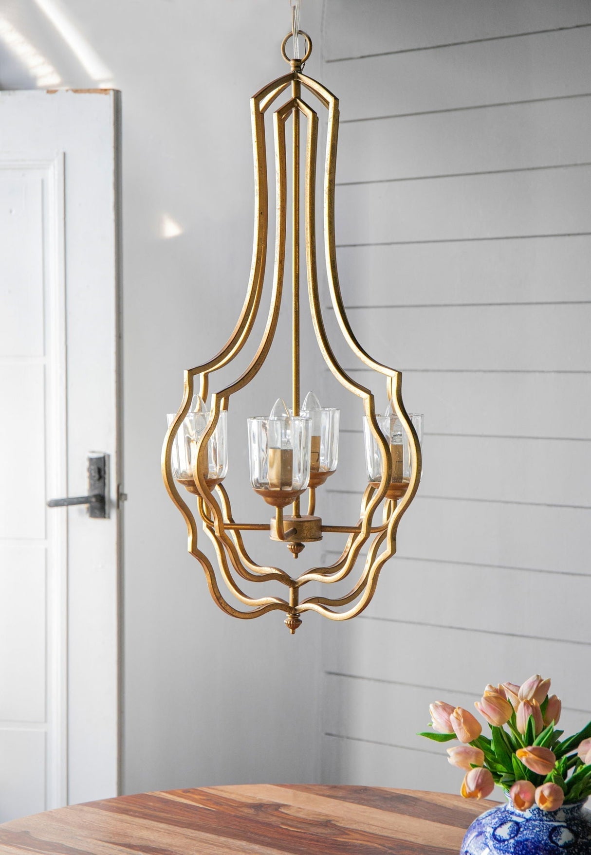 4 Light Metal Chandelier with Adjustable Chain - Gold