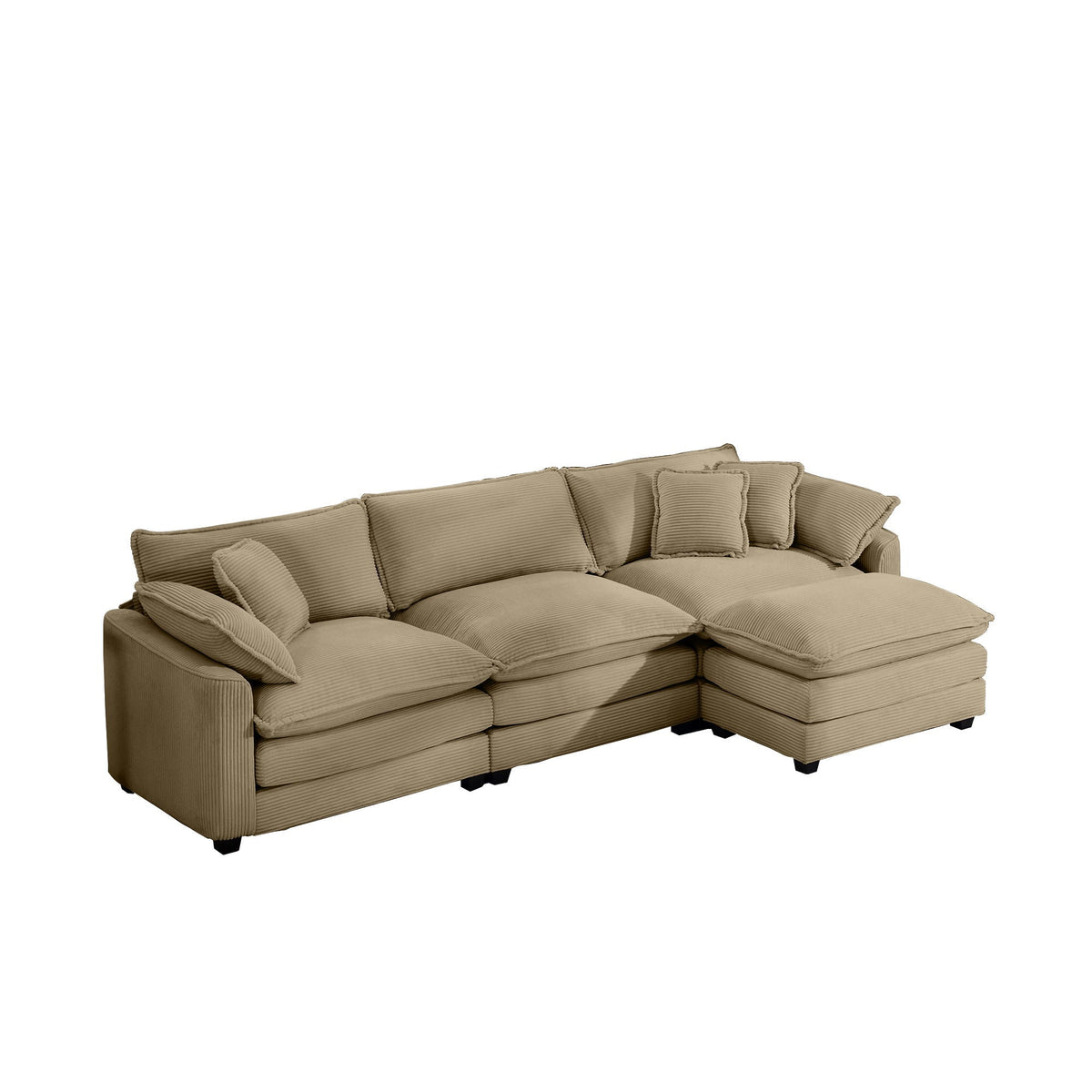 Modern Modular Cushion Sofa Set with Ottoman - Fabric, Multiple Colors