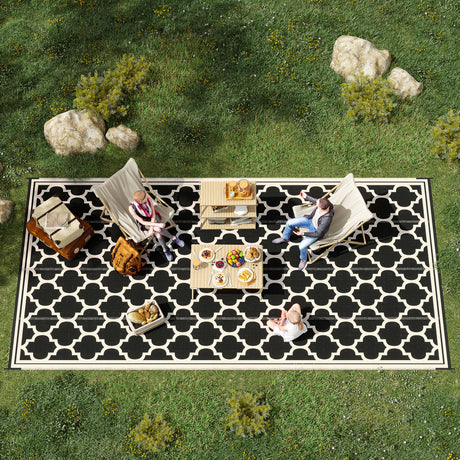 Reversible-outdoor-rug,-9'-x-18'-waterproof-plastic-straw-floor-mat,-black-&-beige-Outdoor-Rugs