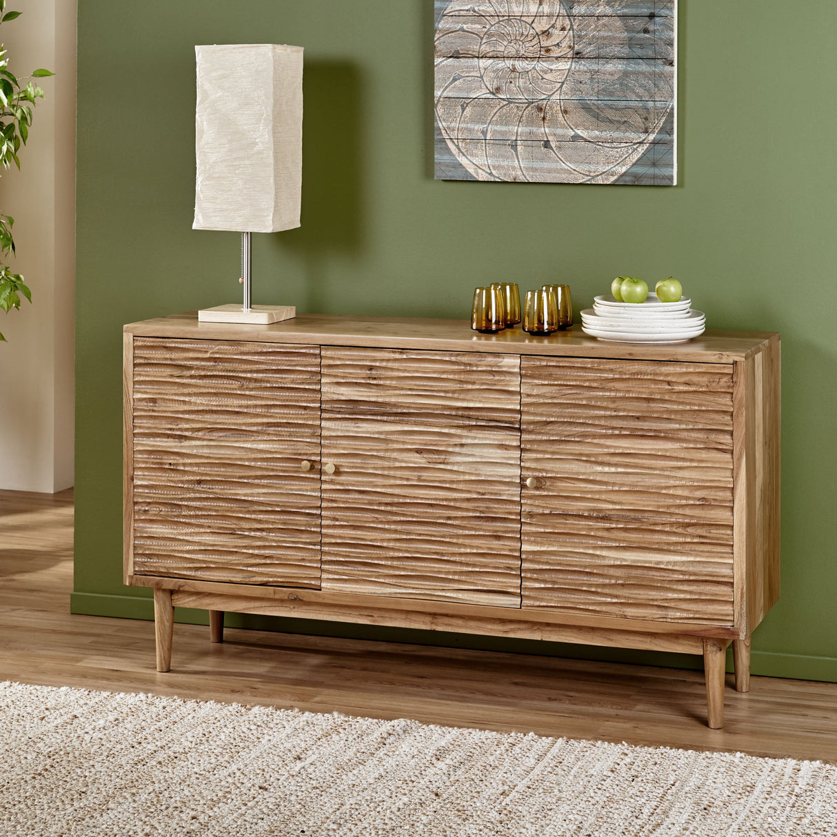 Sideboard with 3 Doors and Wood Frame