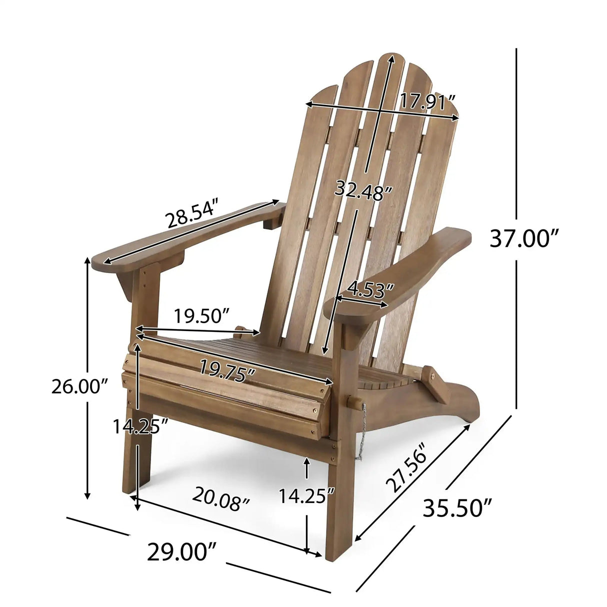 Aurascape Outdoor Acacia Wood Foldable Adirondack Chair