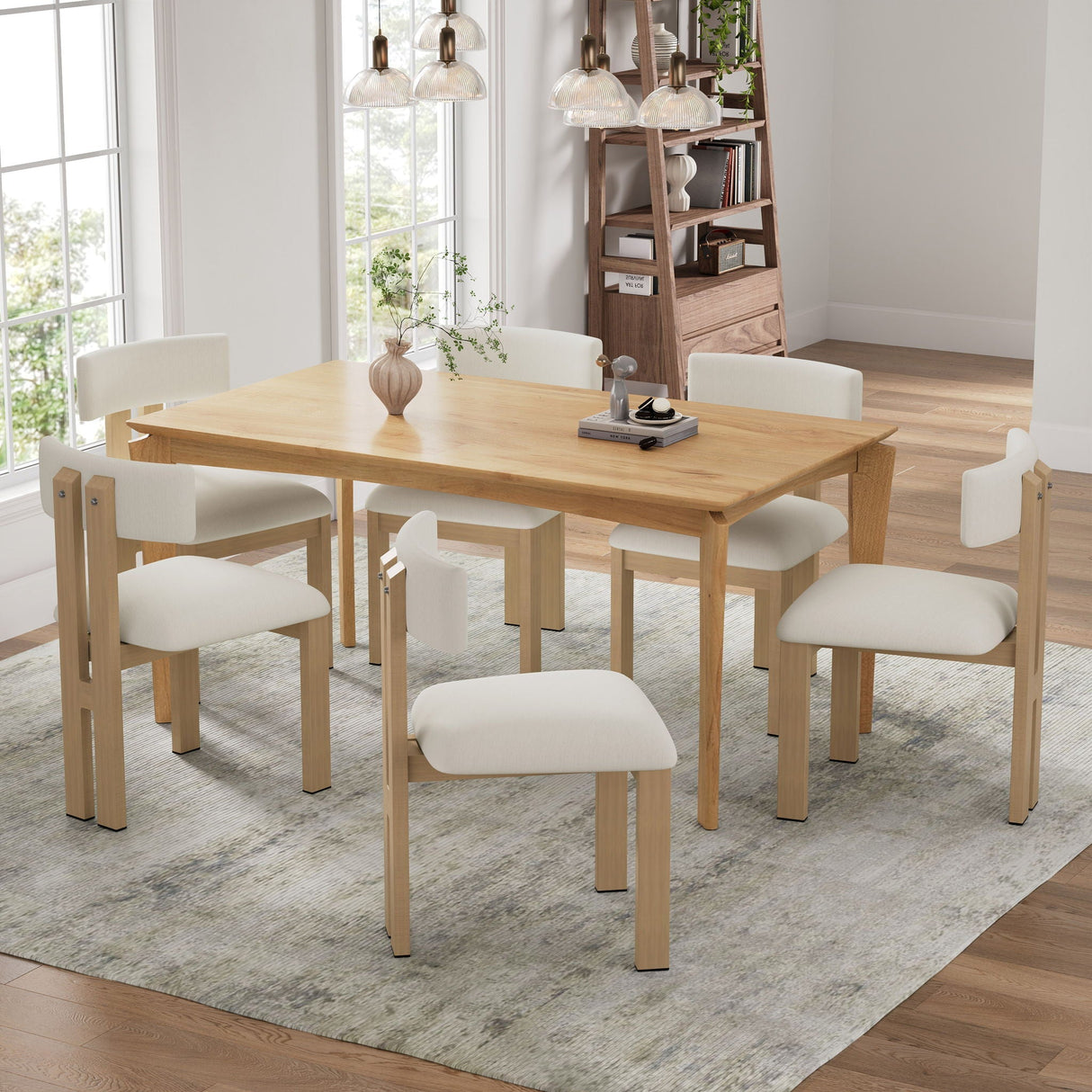 7 Piece Dining Set With Upholstered Armless Chairs and Table