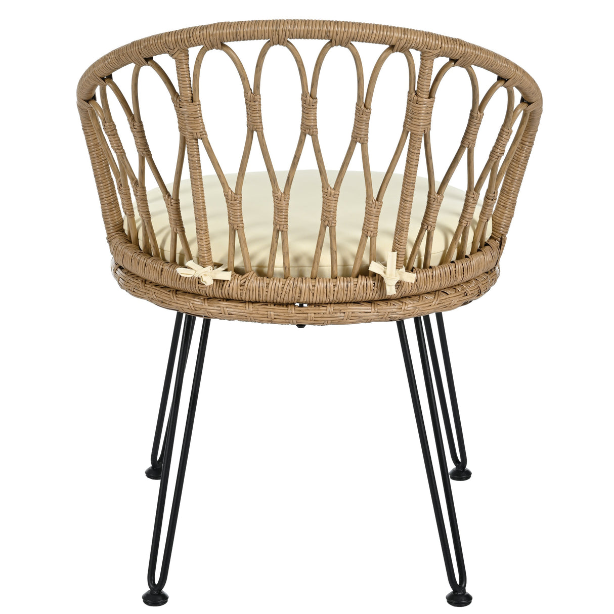 U_STYLE Outdoor Leisure Set, 2 Rattan Single Chairs with Glass Round Table