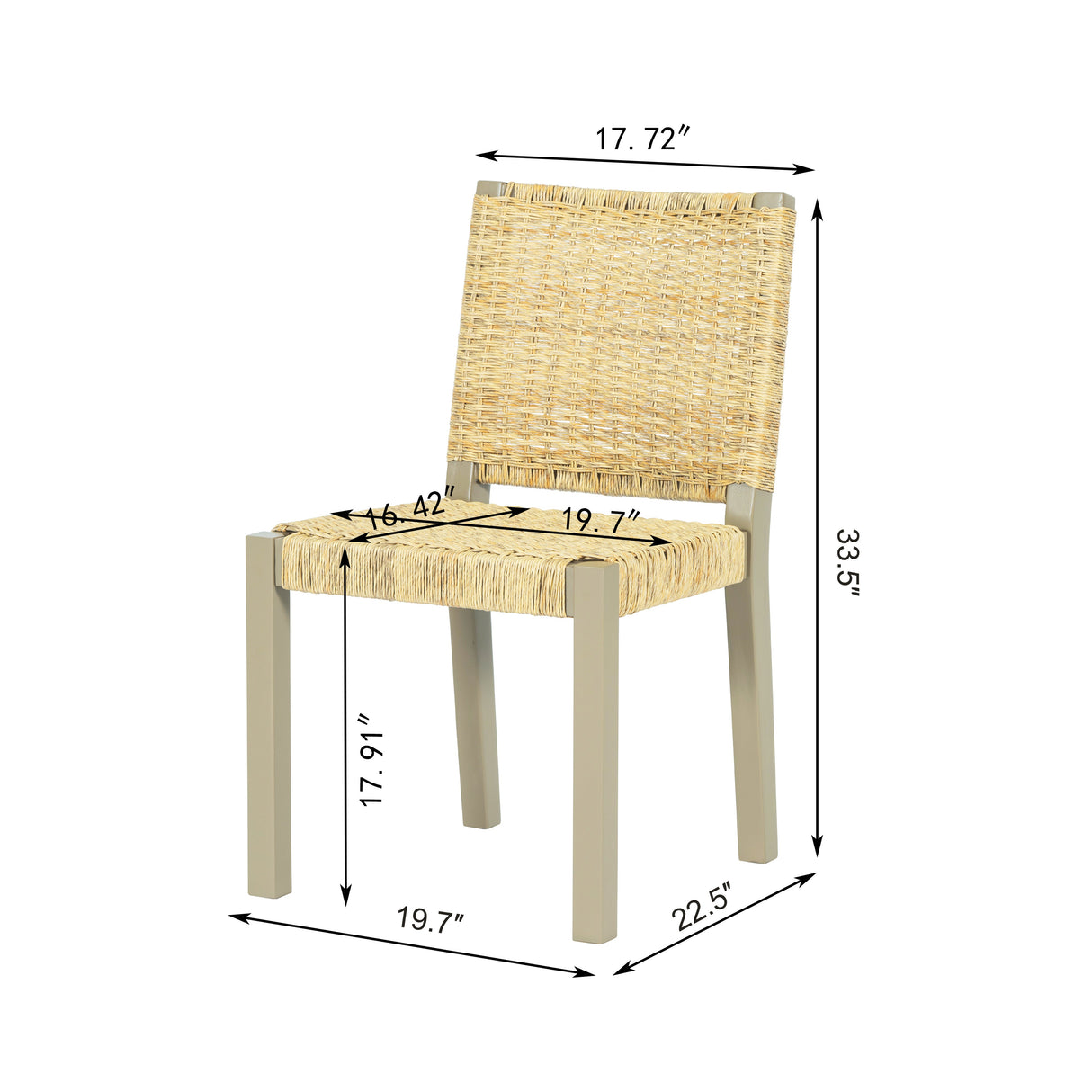 Solid Wood Rattan Backrest Dining Chairs, Set of 2